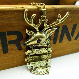 Christmas Deer Long Necklace  -Copper
