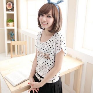 Ruched-Side Dotted Print Top