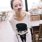 Clair Fashion - Off-Shoulder Printed Long Top With Beard-Pin