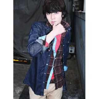 High-Neck Snap-Button Denim Shirt
