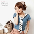 YUMI - Inset Striped Scarf Short-Sleeve T-Shirt