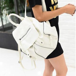 Seok - Faux Leather Drawcord Backpack Seok - Faux Leather Drawcord Backpack