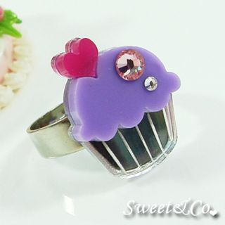 Mini Purple Cupcake Crystal Silver Ring