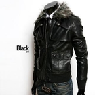 CUL.J - Faux-Leather Jacket with Detachable Faux Fur Collar