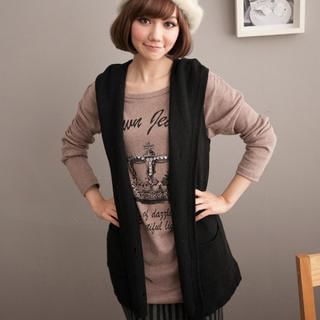 Double-Buttoned Hooded Knit Vest