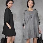 HALUMAYBE - Drop-Shoulder Button-Accent Dress