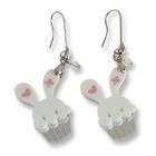 Sweet & Co. - Sweet White Bunny Cupcake of Heart Swarovski Crystal Dangle Earrings
