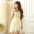 Tokyo Fashion - Lace-Panel Peplum Sleeveless Dress
