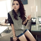 PUFFY - Tab-Sleeve Striped Chiffon Blouse