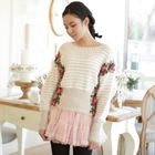 pinkycat - Rosette-Accent Boatneck Knit Top