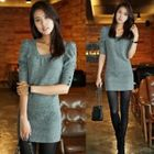 ROBEIN - Scoopneck Ruched Sleeve Knit Minidress