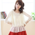 ZOO - Crocheted-Neckline Gathered-Waist Top
