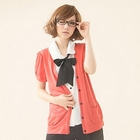 CatWorld - Inset Tie-Neck Blouse Cardigan