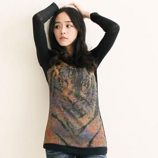 Tiger-Print Knit Top