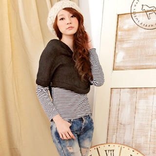 Set: Hooded Knit Capelet+Striped T-Shirt Set: Hooded Knit Capelet+Striped T-Shirt