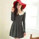 Tokyo Fashion - Contrast-Collar Dotted Pleated Tunic