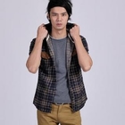 INTHING - Drawstring-Hooded Short-Sleeve Plaid Shirt