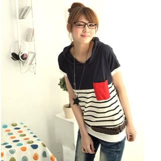 Color-Block Striped Tee with Hood