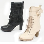 Miss Hong - Faux-Leather Buckled Mid-Calf Boots