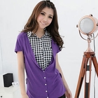 RingBear - Inset Check Shirt Short-Sleeve Knit Top