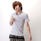 SeventyAge - V-Neck Striped Short-Sleeve Tee