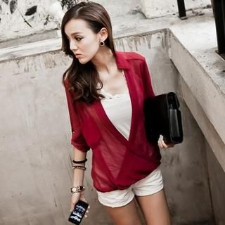 Set: Drape Front Chiffon Top + Lace Tank Top