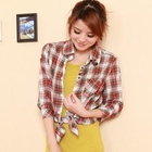ZOO - 3/4-Sleeve Pocket-Accent Plaid Shirt