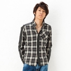 BLACK ASUKA - Faux-Leather-Trim Plaid Shirt