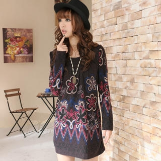Patterned Square-Neck Dress