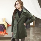 SUVINSHOP - Notched Lapel Wool Blend Zip Coat