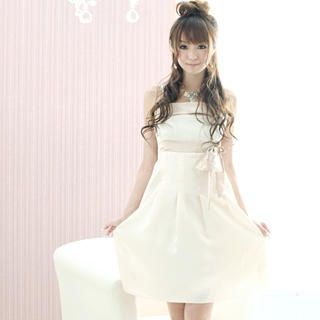 Bow-Accent Contrast Trim Tie-Back Dress