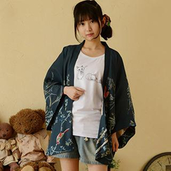 Moriville - Open-Front Print Kimono Jacket Moriville - Open-Front Print Kimono Jacket