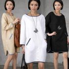 HALUMAYBE - Contrast-Trim Linen Dress