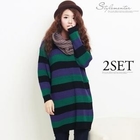 Stylementor - Set: Stripe Sweater Dress + Knit Circle Scarf