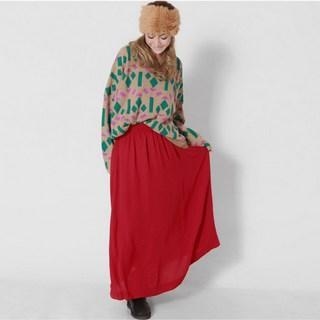 Elastic-Waist Long Skirt