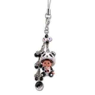 Mobile Strap with Animal MCC Black/White Panda Monchhichi