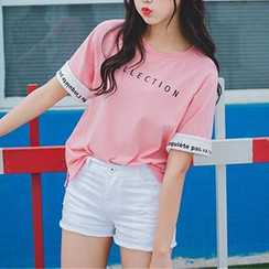 Ashlee - Contrast-Cuff Print T-Shirt Ashlee - Contrast-Cuff Print T-Shirt