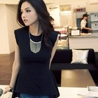 PUFFY - Asymmetric Hem Padded Shoulder Top