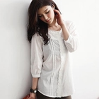 OrangeBear - Lace-Trim Pintuck Blouse