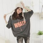 eFashion - 'What?' Print Loose-Fit Hooded Pullover