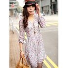 Ando Store - Bead-Accent Pleated Floral Chiffon Dress