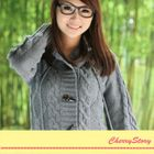 Cherry Story - Hooded Cable-Knit Cardigan
