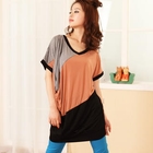 ZOO - Short-Sleeve Color-Block Long Top