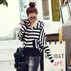 BBon-J - Batwing-Sleeve Stripe Hooded Cardigan