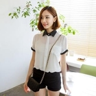 SUVINSHOP - Polka Dot-Trim Blouse