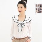 prischu essentials - Tie-Neck Piped Chiffon Blouse