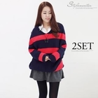 Stylementor - Set: Striped Sweater + Pleated Miniskirt