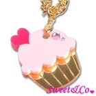 Sweet & Co. - Mini Pink Cupcake Crystal Gold Necklace