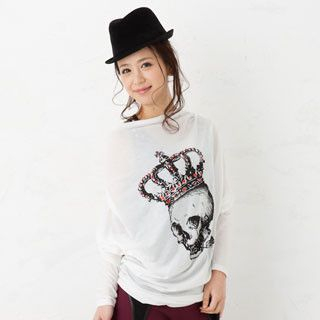 Drape-Front Skull-Printed Top Drape-Front Skull-Printed Top
