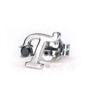 18k/750 White Gold Black Diamond Initial Single Earrings (Stud Style) - Letter T